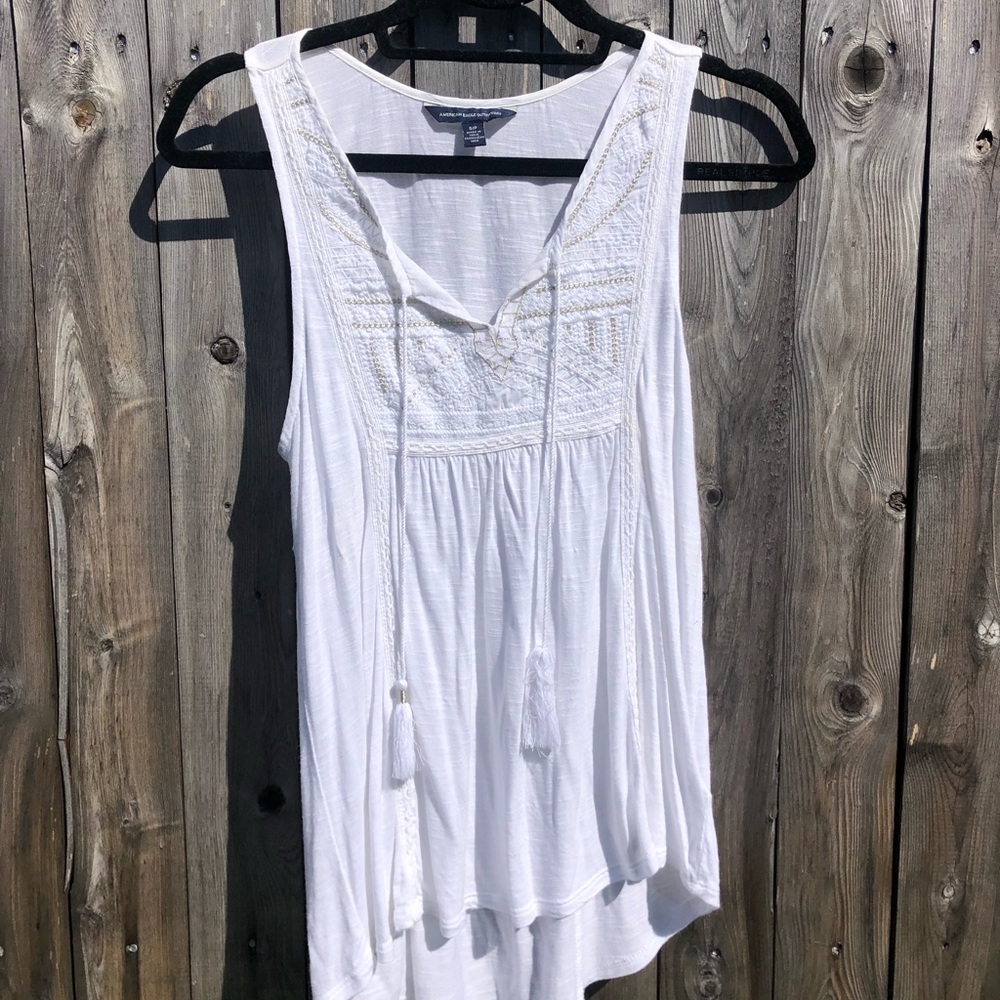American eagle white tank with tassels